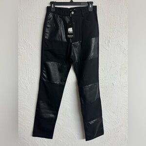 *NWOT Men’s American Stitch Twofer Pants Black Denim and Faux Leather Patch